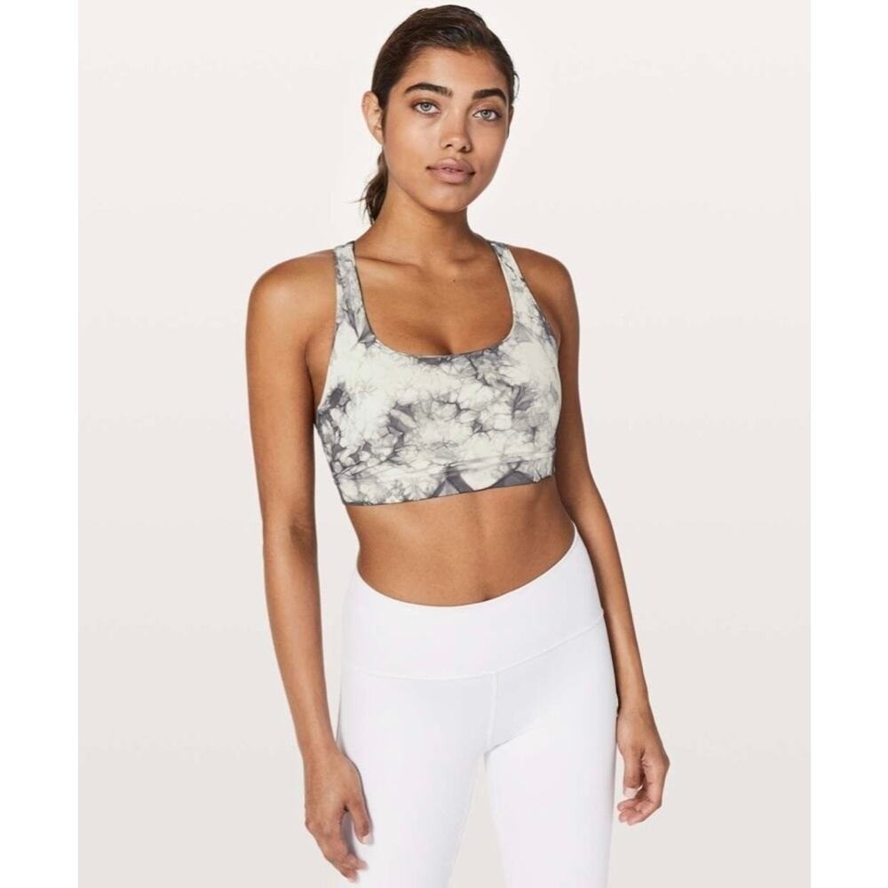 LULULEMON Energy Bra Womens 4 Shibori Antique White Baltic Gray Sports Tie Dye